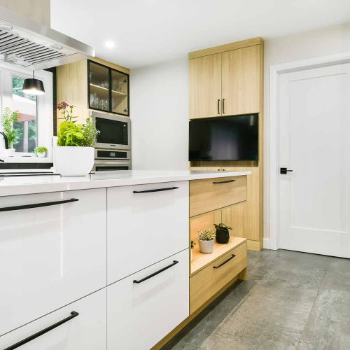 armoires de cuisine 3 tons avec îlot