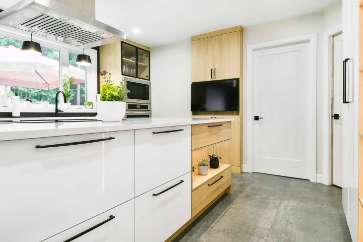 armoires de cuisine 3 tons avec îlot