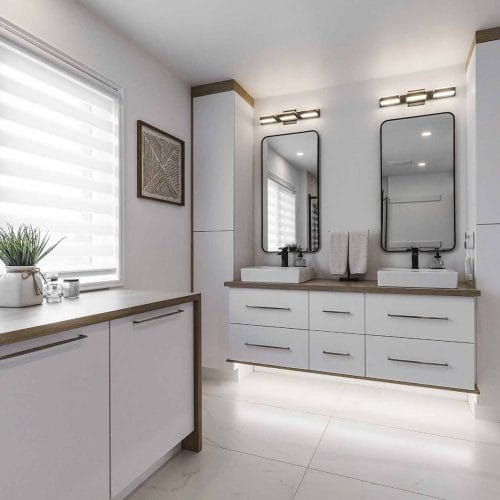 vanité dans une salle de bain et buanderie à Repentigny